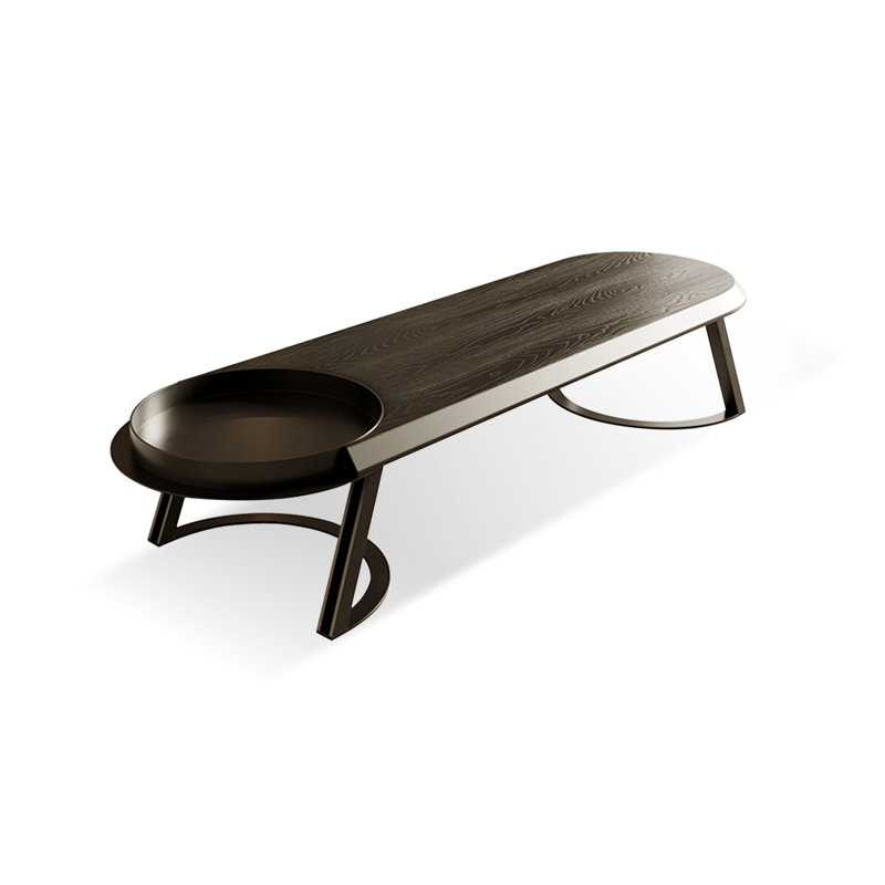 Table basse ovale en bois massif noir et fer, H 13,78 po x L 47,24 po x l 23,62 po