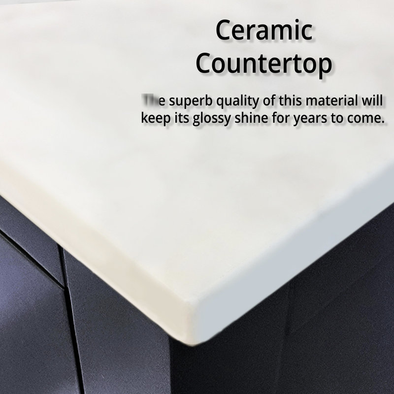 54 po Le meuble-lavabo simple large bleu marine comprend des armoires latérales, un comptoir en céramique blanche, un miroir à fermeture silencieuse et silencieuse, un grand espace de rangement doté d'une grande douceur