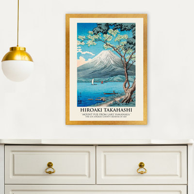 Peinture encadrée élégante «Mont Fuji du lac Yamanaka» par Hiroaki Takahashi, 13,8 po x 17,7 po | Cadre 100% bois avec polystyrène de 0,8 pouce | Impression numérique UV, parfaite pour la décoration intérieure et les amateurs d'art