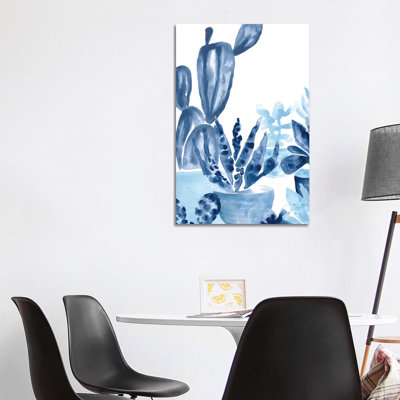 Indigo Succulent IV 1 Piece Wrapped Canvas Painting