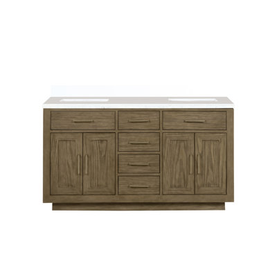 60" W X 22" D Grey Oak Bath Vanity With Quartz - Solid Wood Frame Soft Close Fully Fixed Bathroom Remodeling Embellishment