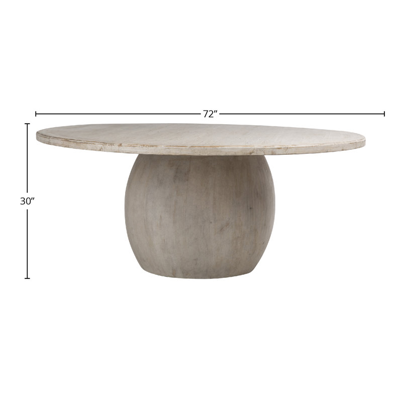 Belize 72" Round Reclaimed Pine Modern Dining Table with Ball Pedestal Base, Light Warm Wash