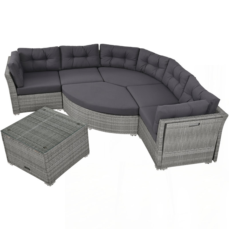 Patio Furniture Set Outdoor Furniture Daybed Rattan Sectional Furniture Set Patio Seating Group With Cushions and Center Table for Patio, Lawn, Backyard, Pool