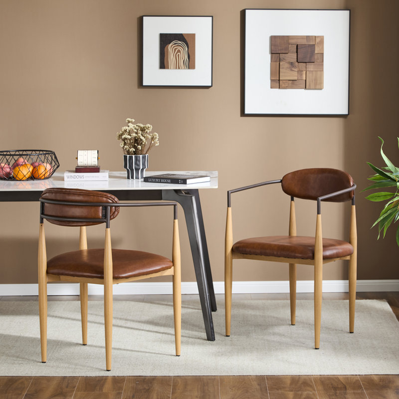Nayalis Low Back Upholstered Dining Chairs, Maple/Coffee