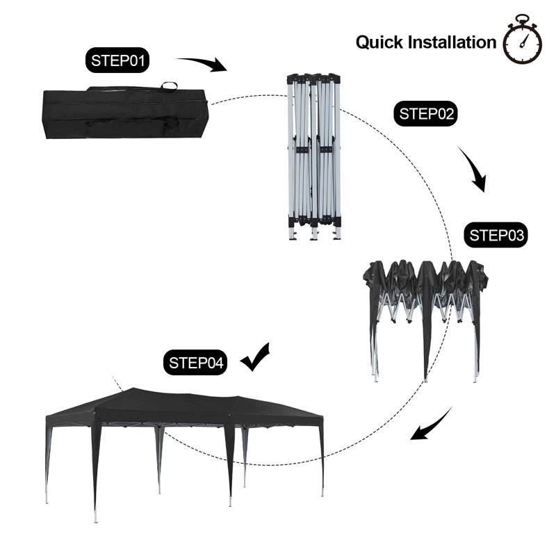 Azen 3m x 6m Metal Pop Up Gazebo, Black