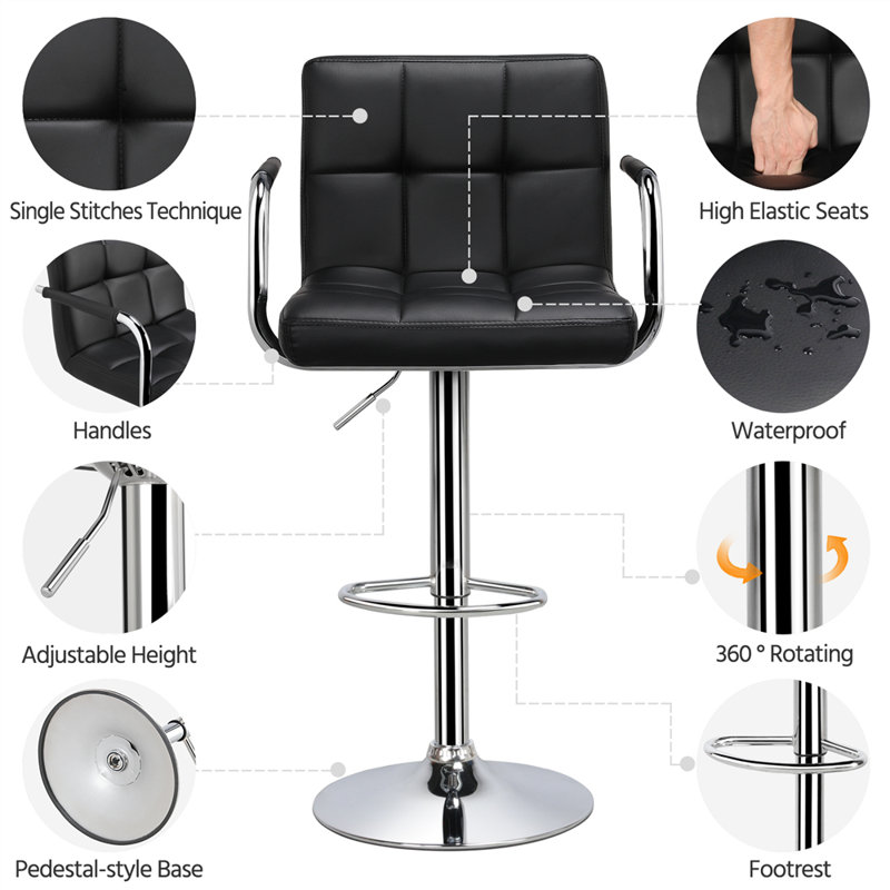 Pete Swivel Upholstered Adjustable Height Counter Stools, Black