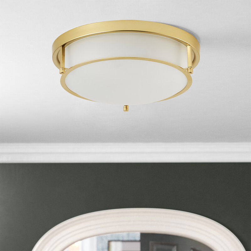Plafonnier industriel en verre doré à 2 lampes à intensité variable