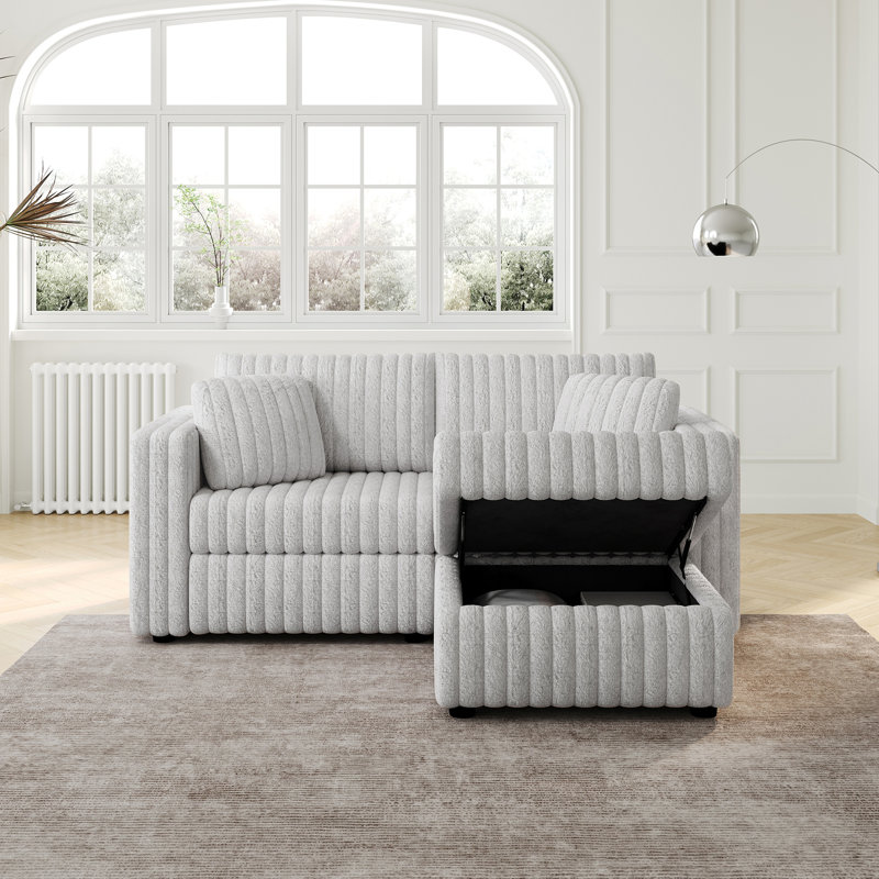 Canapé modulaire 75,6 po 2 places, repose-pieds et rangement libre, Gris clair