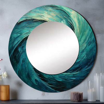 Teal Majestic Motion III - Blue Modern Wall Mirror