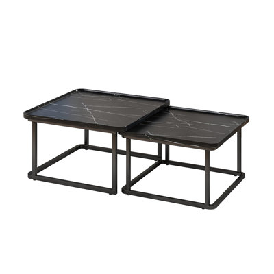 Set of 2 Square Nesting Coffee Tables (60 cm + 50 cm), Small Fluted Square Coffee Tables, Modern Center Table