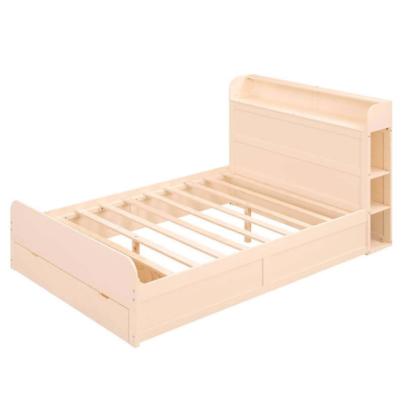 Platform Bed with Storage Headboard and a Big Drawer