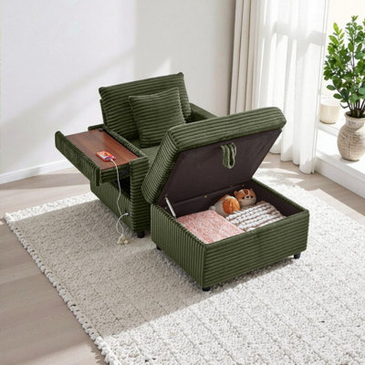 Oversized Chaise Lounge Ottoman Sofa With Storage & Tableboard, Seating Convertible Armrest & Cup Holder