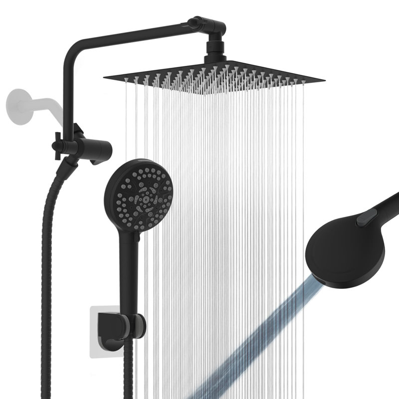 8" Shower Head, High Pressure Rainfall Handheld Shower Combo, Extension Arm,10-Spray Handheld Showerhead,71" Long Hose, 3-Way Diverter