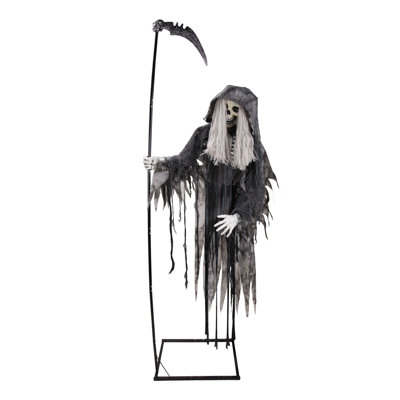 Haunted Hill Farm 7.5 ft Floating Reaper Halloween Animatronic with Moving Head and Red LED Eyes