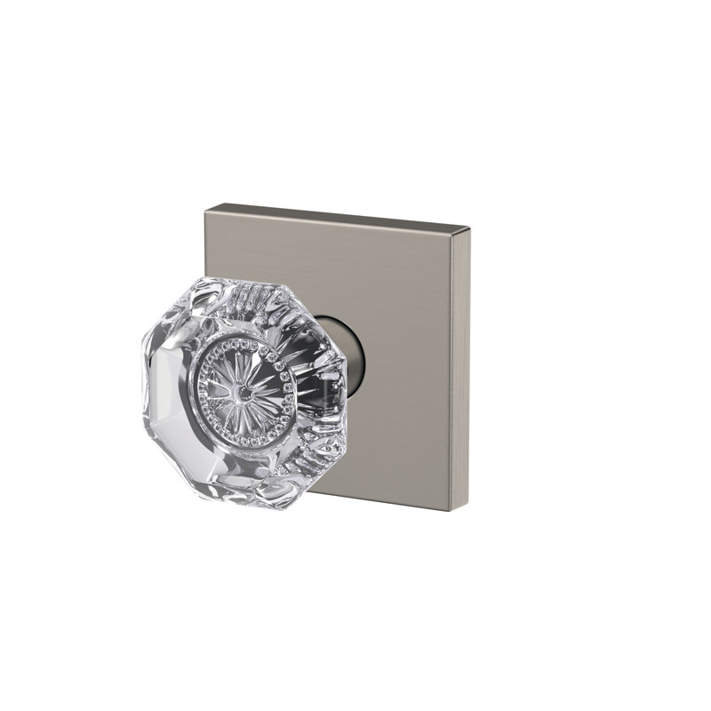 Alexandria Non-Turning Glass Knob with Collins Trim, Satin Nickel