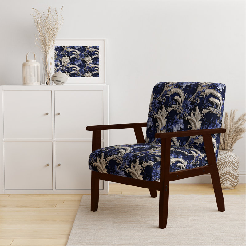 Fauteuil de chalet rembourré bleu Cobalt, Accoudoirs carrés bruns