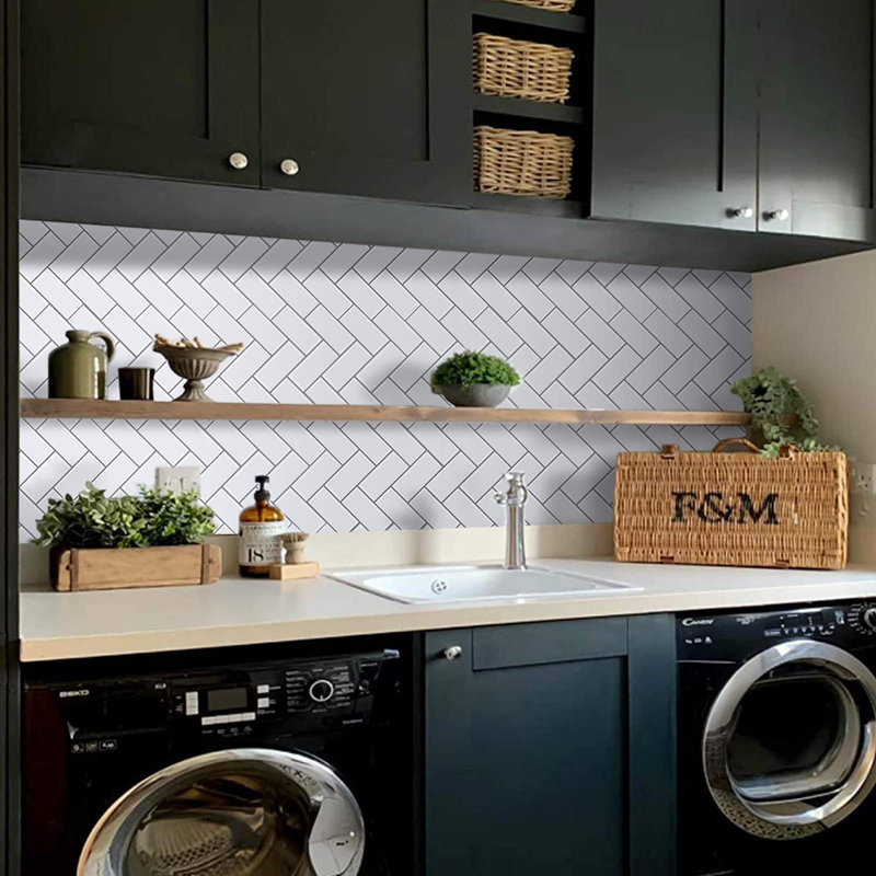 Dosseret auto-adhésif 10 feuilles Monyca Skynature, carrelage décoratif auto-adhésif à chevrons blanc 12 po x 12 po, dosseret amovible en vinyle 3D pour la cuisine, la salle de bain et la salle de lavage