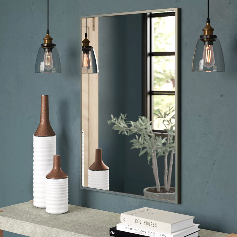 Metal Flat Wall Mirror, Polished Chrome