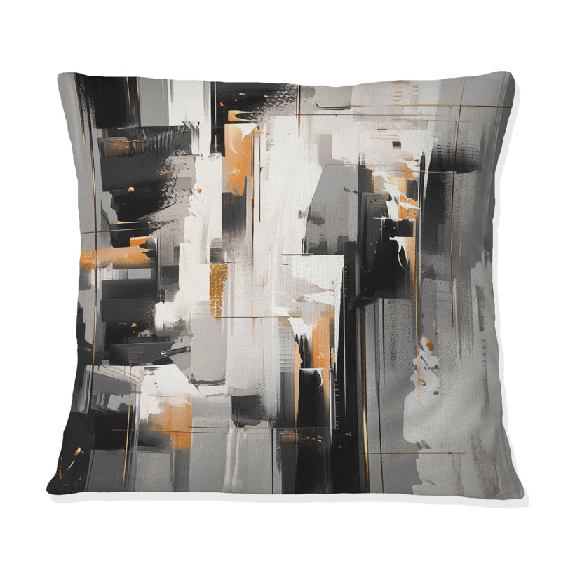 Grey Black Multifaceted Whirls - Cubism Printed Throw Pillow