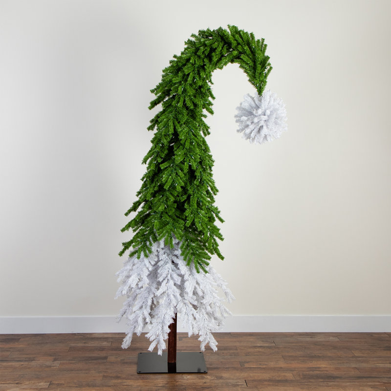 7ft Green and White Santa's Hat Christmas Tree with Warm LED Lights