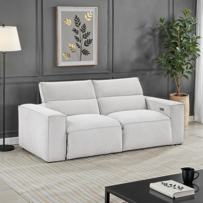 Lambert 90" Modern Microfiber Wall-Hugger Power Sofa with One-Touch Power Reclining and Integrated USB A & C Charging Ports