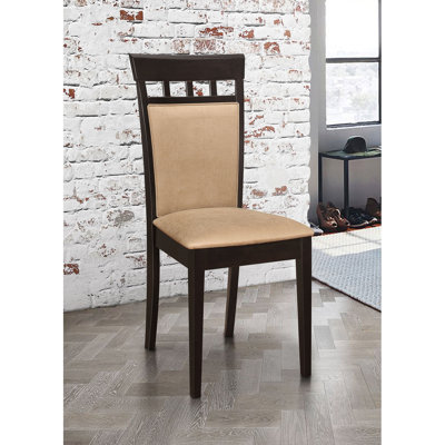2Pc Set Transitional Dining Chair Cappuccino Brown Wood Finish Frame Cushion Back Tan Microfiber Upholsteniuniu Dining Room Kitchen Furniture