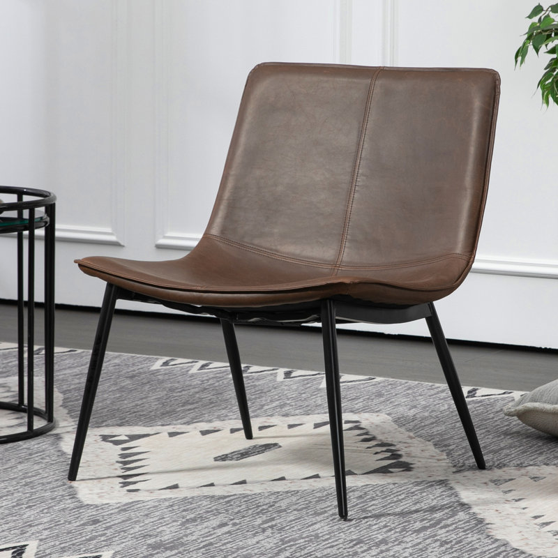 Chaise d'appoint de 25,6 po Khashayar, Similicuir brun foncé