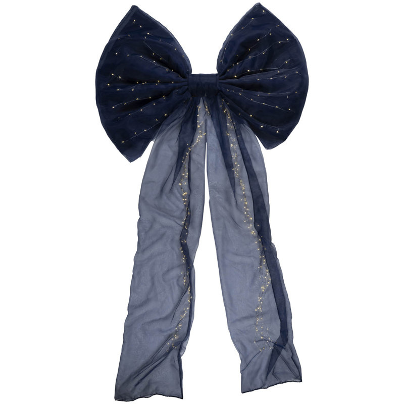 Pre-Lit Large Navy Christmas Bow Lights, 150cm, Navy