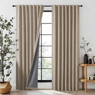 Thermal Insulated Faux Linen Textured 100% Blackout Curtains for Bedroom Rod Pocket & Back Tabs (Set of 2)