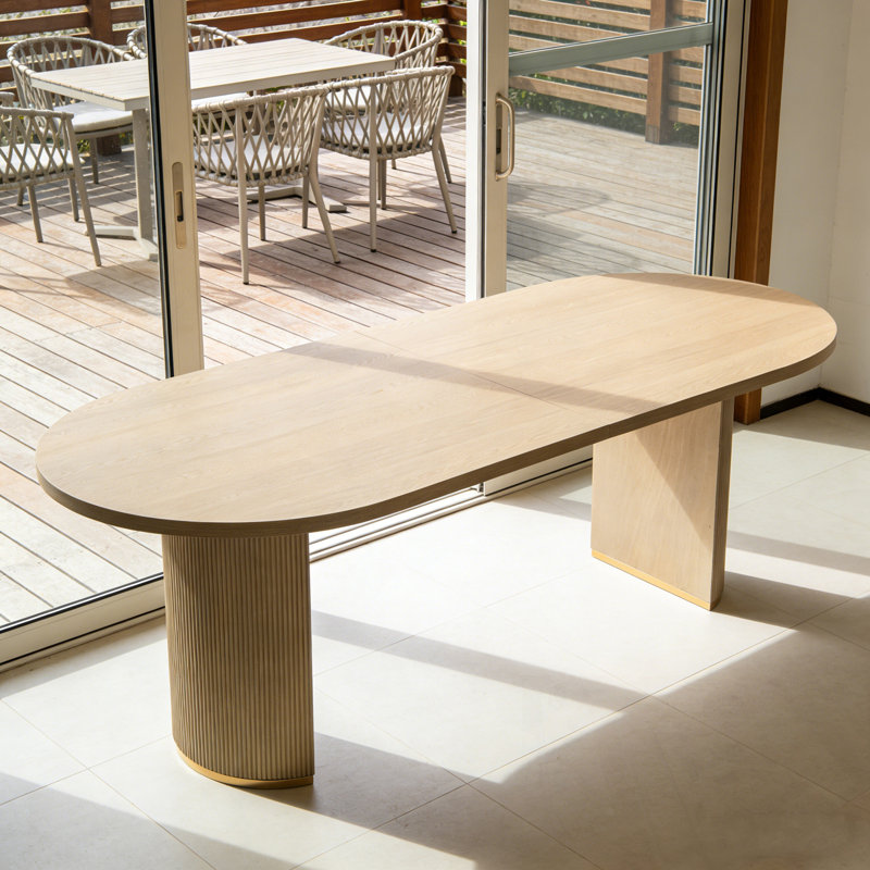 Table de salle à manger ovale avec double piédestal robuste, Naturel