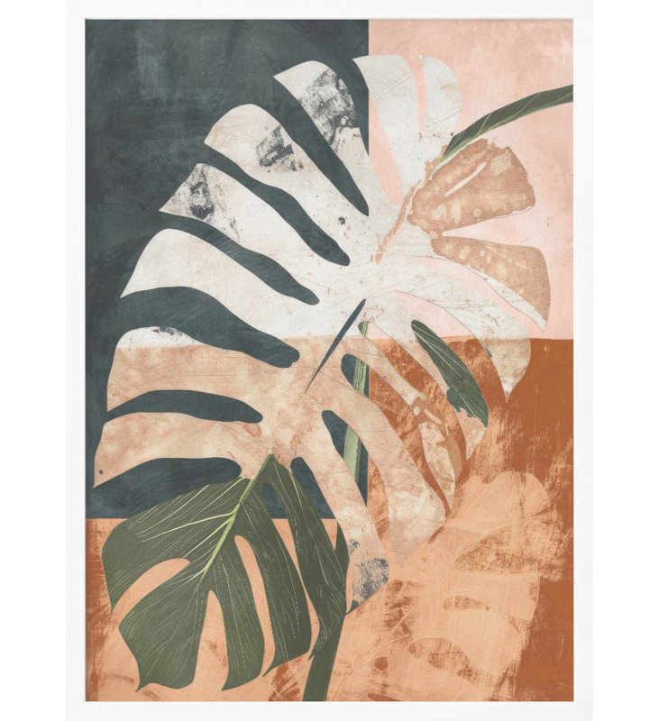 "Into the jungle", art mural texturé encadré, Blanc, H 14 po x l 10 po