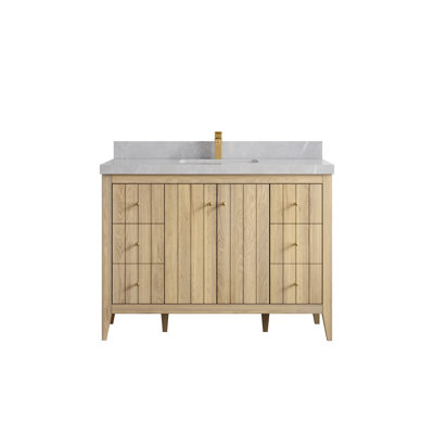 Atlanta Oak Wood 48 In. W X 22 In. D Single Sink Bathroom Vanity With 2 In. Quartz
