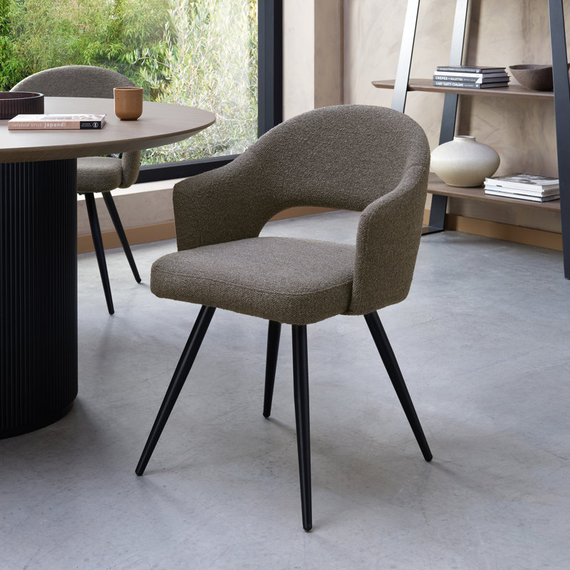 Alcanza STERLING UPHOLSTERED DINING CHAIR - FABRIC - BLACK SAND POWDER COATED LEGS (PAIR), Brown