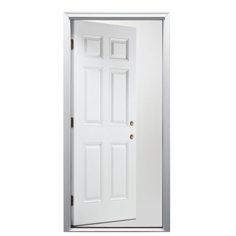 Porte extérieure simple à 6 panneaux en fibre de verre apprêtée, S'ouvre à gauche vers l'intérieur