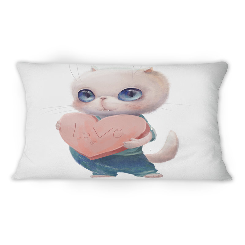 Mignon chat blanc avec cœur - Coussin 1