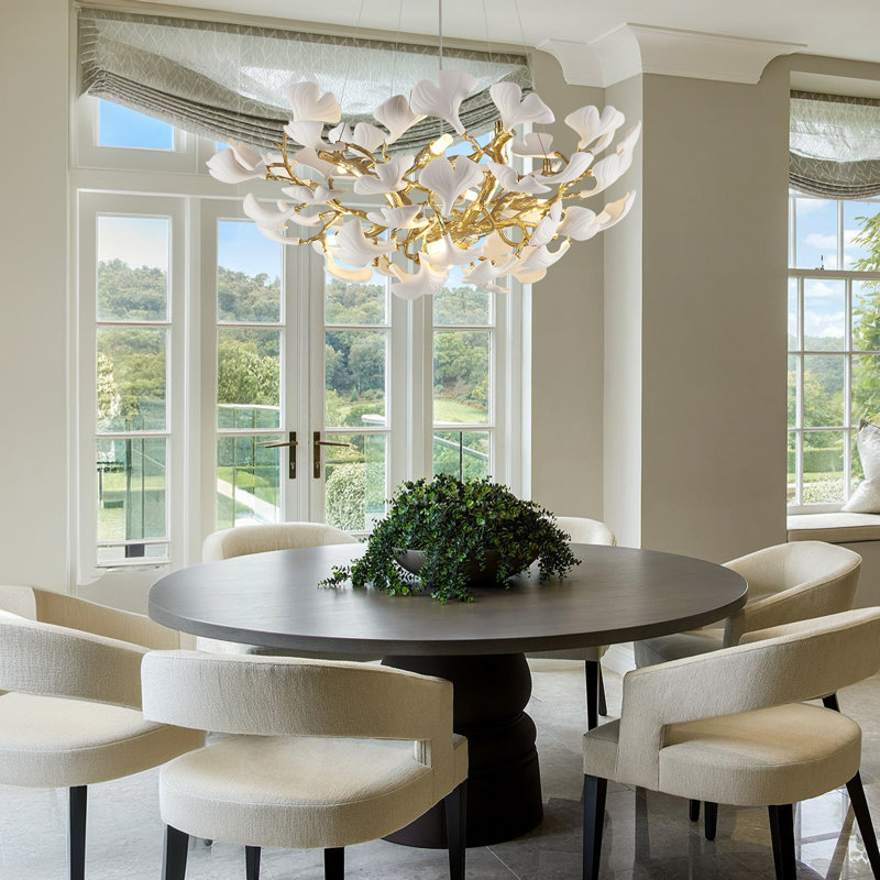 10 - Light 32" Gold Ceramic Ginkgo Chandelier for Dining Room