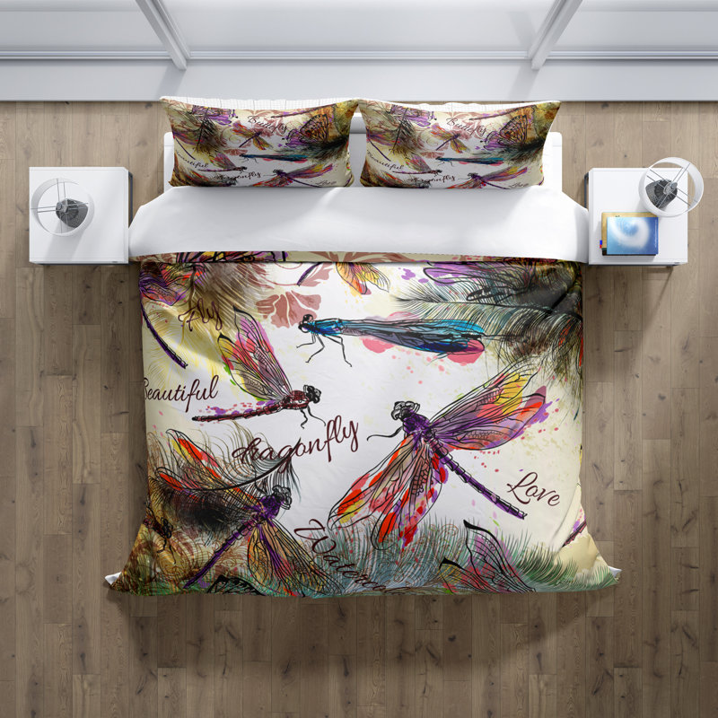 Ensemble de housse de couette libellule, Housse de couette très grand + 2 taies décorativ