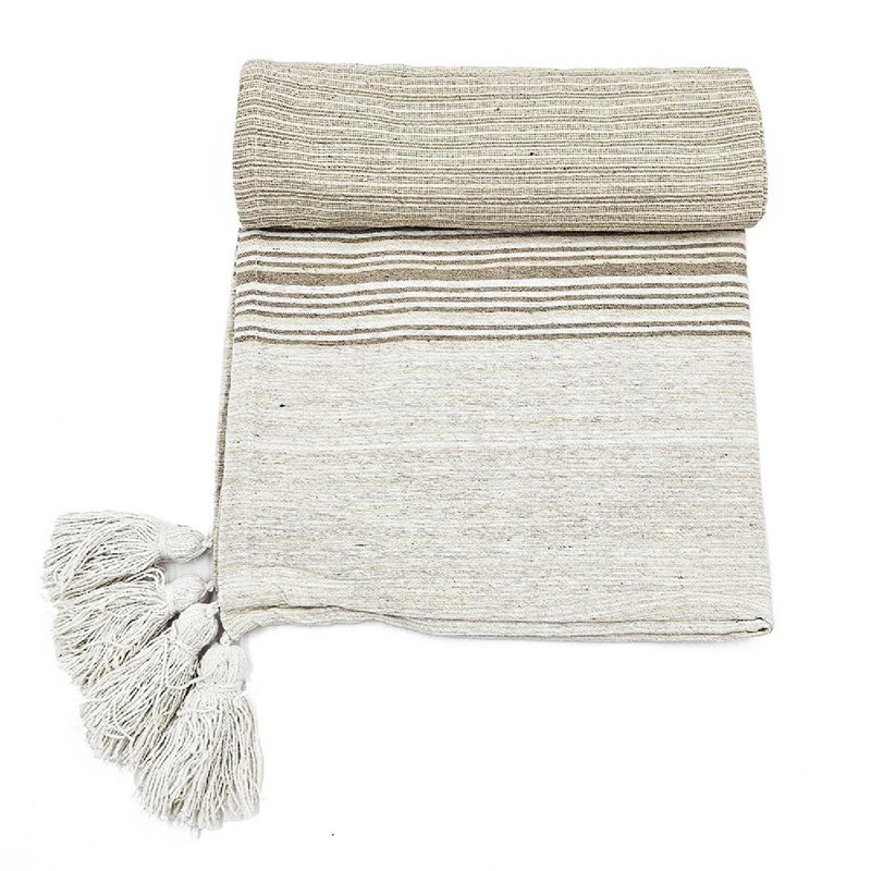 Brighton Beige and White Striped Recycled Cotton Throw Blanket Set