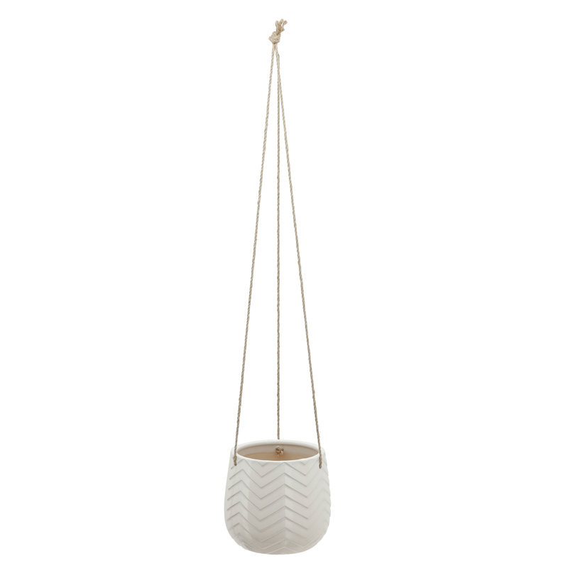 Pot à fleurs suspendu en céramique Rosaria, Blanc à chevrons, H 6 po x l 7 po x P 7 po