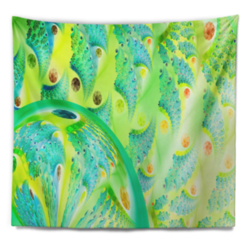 Tapisserie abstraite et éclatante à motif floral fractal vert, H 32 po x l 39 po