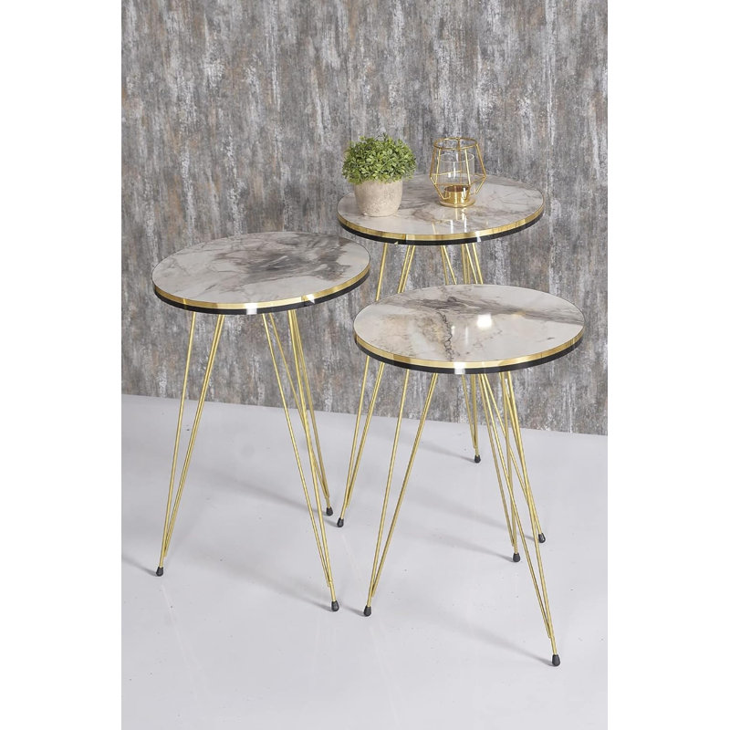 Colm Living Room Table Set, White Marble