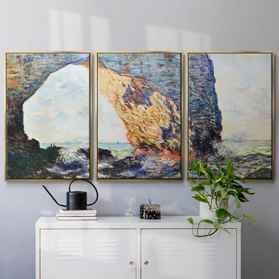 Les falaises rocheuses d'Étretat (La Porte Man), reproduction sur toile 3 pièces