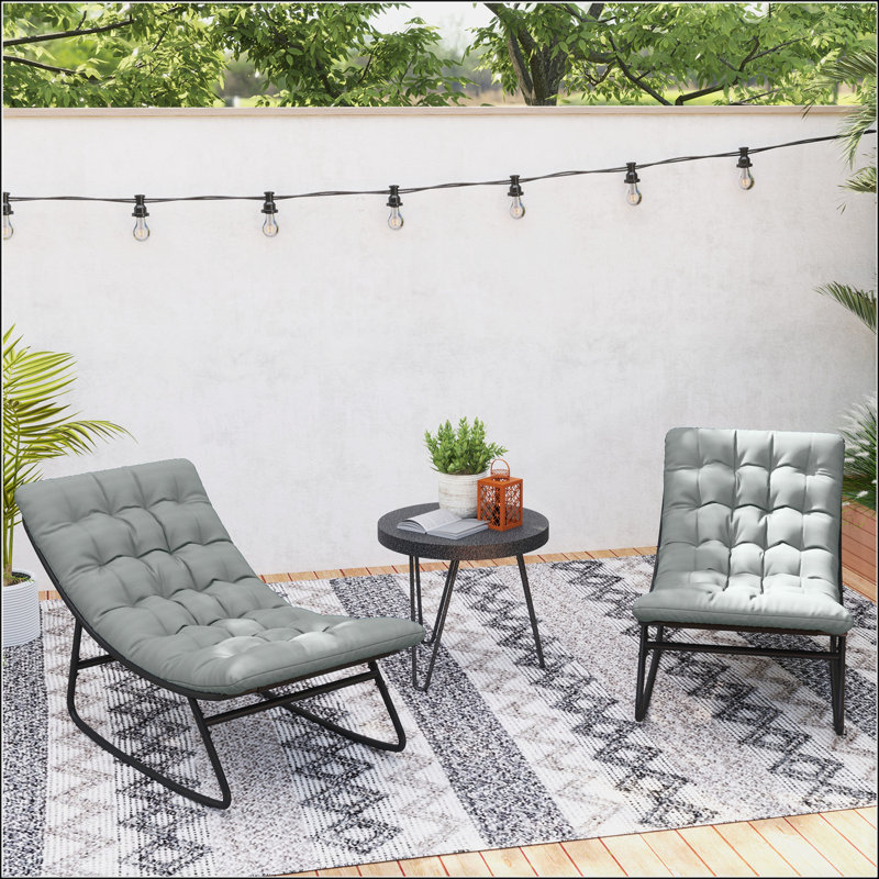 Outsunny 2 Pieces Outdoor Rocking Chairs with Thick Cushions for Patio or Porch