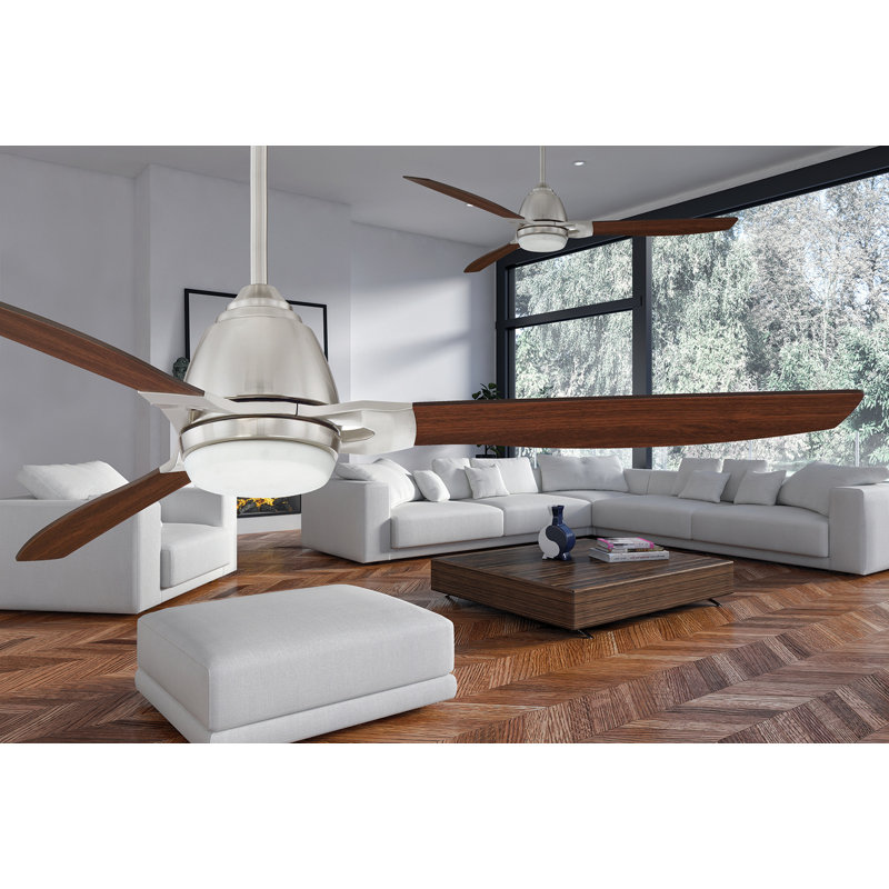 Ventilateur de plafond à hélice à 3 pales 52 po avec commande murale et ensemble d'éclairage inclus Amd, Nickel satiné