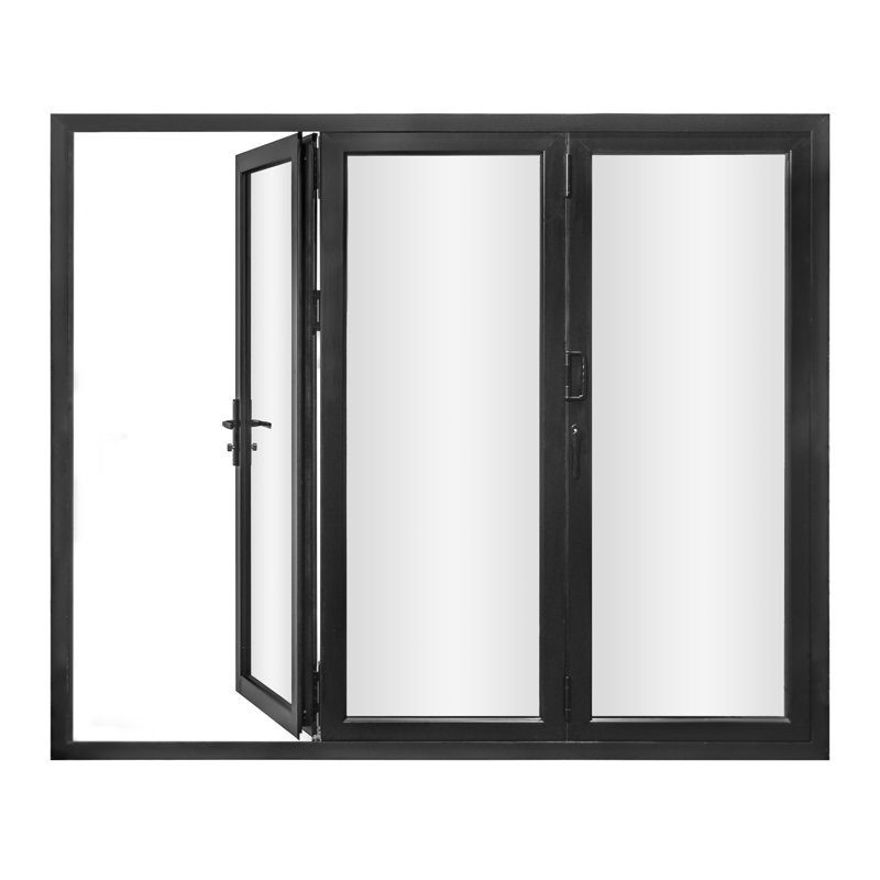 Black Aluminum 96" Folding Patio Door with Glass Panels