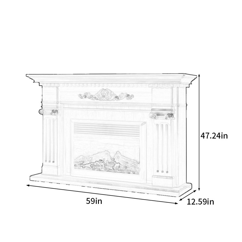 Foyer électrique européen à flamme rétro, H 47,24 po x l 59 po x P 12,59 po