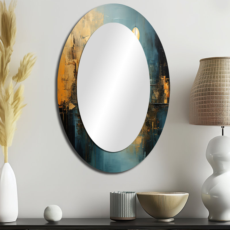 Teal Orange Bold Energy I - Teal Modern Oval Wall Mirror, 36" x 24"