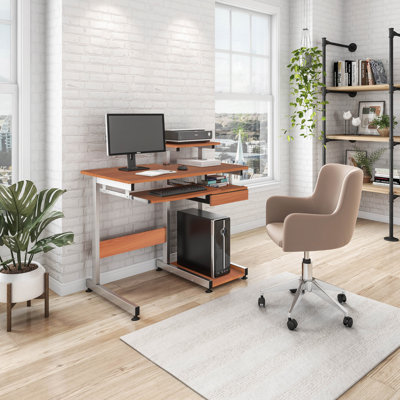 Bureau d'ordinateur complet, grain de bois, l 37,75 po x P 22 po x H 35,25 po, MDF + acier, 1 pièce, poste de travail d'ordinateur, brun, avec tiroirs et tablettes