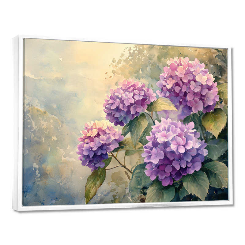 Hortensias dans la brume d'été - art mural hortensias, Impression sur cadre flottant, H 16 po x l 32 po, Blanc