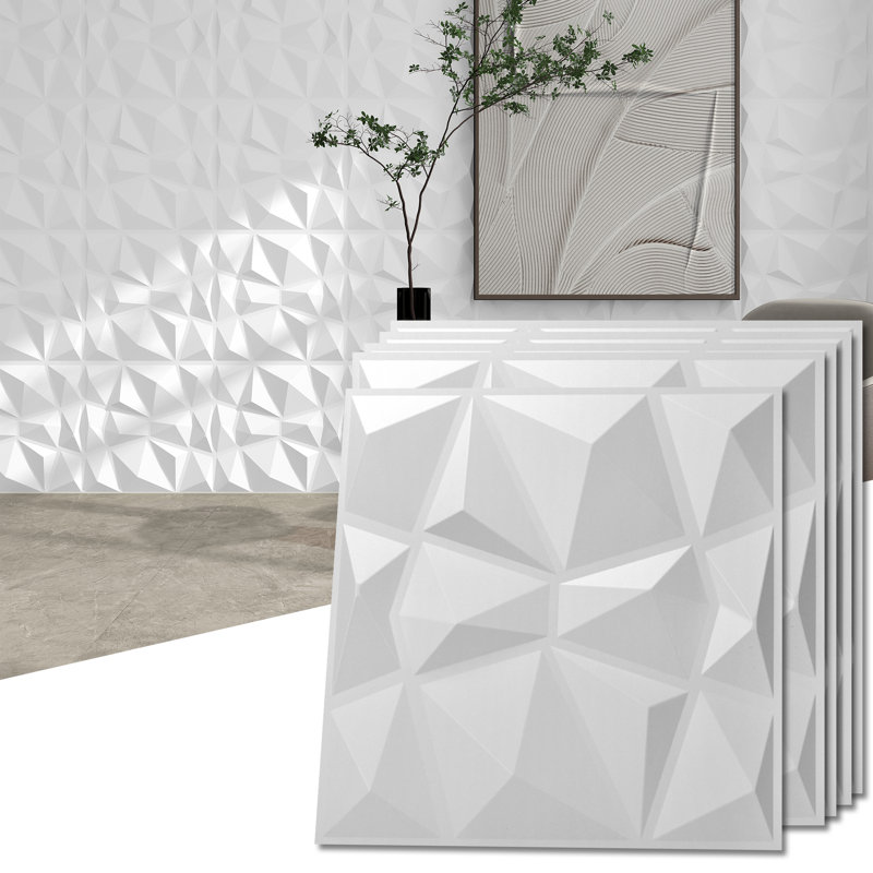 Panneau mural en PVC de 19,7 po x 19,7 po 3D pour la décoration intérieure Wiegers, 32 pieds carrés (ensemble de 12), Blanc